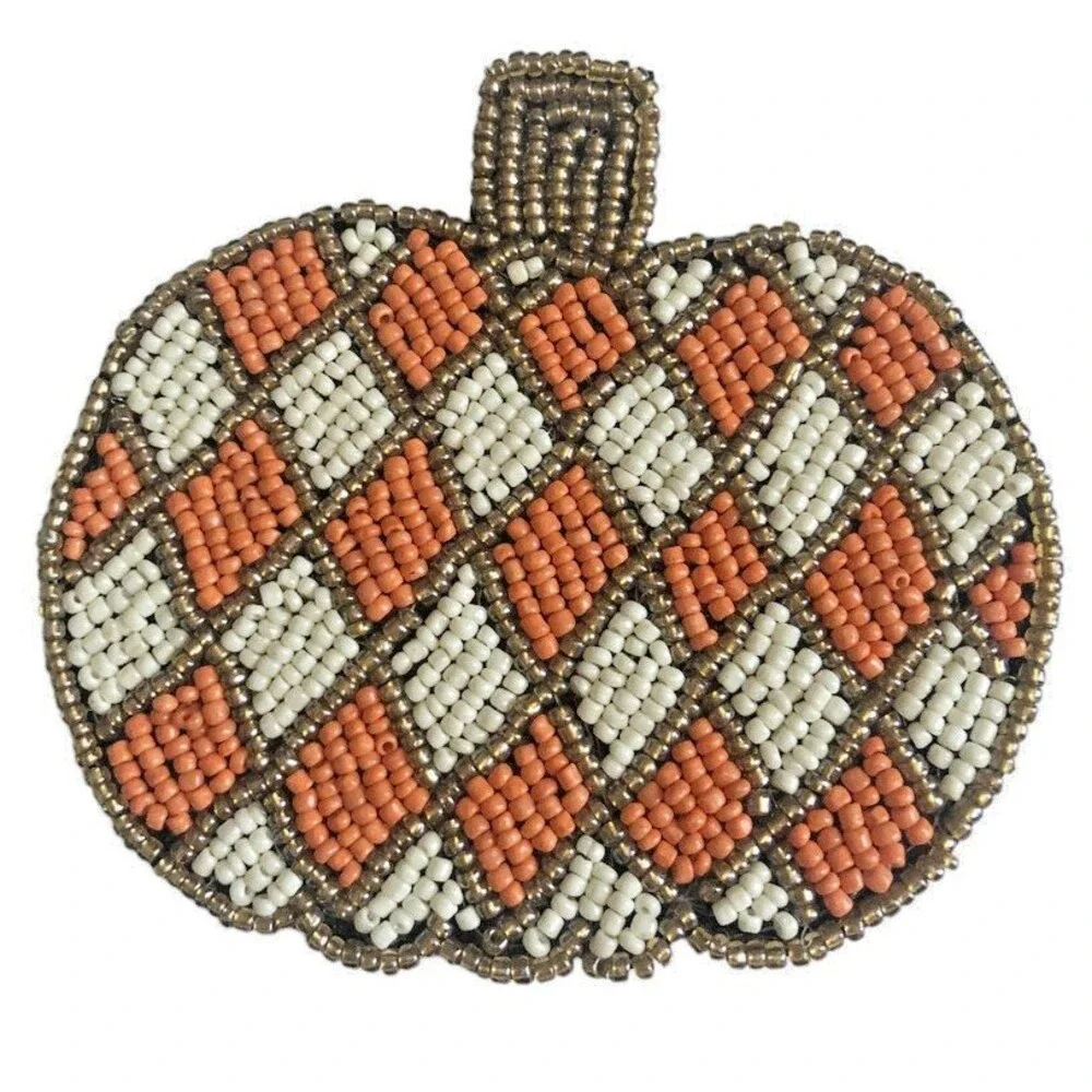 Thanksgiving Max Studio Glass Beaded Pumpkin Drink Coasters Halloween Set of 4